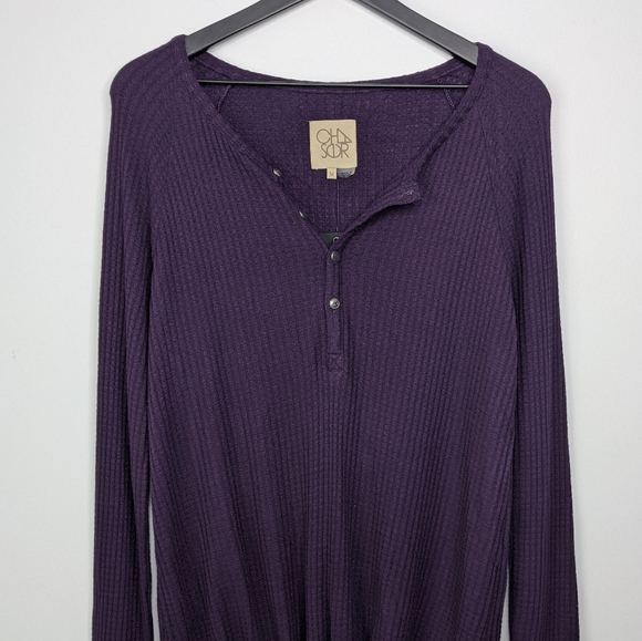 Chaser Purple Thermal Raglan Drawstring Henley MED - Picture 4 of 9